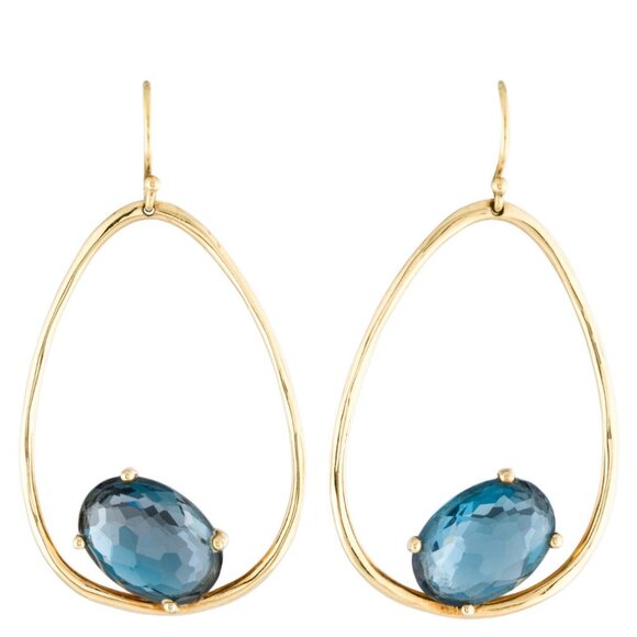 IPPOLITA 18K 750 YELLOW GOLD TOPAZ SCULPTED OPEN TEARDROP EARRINGS - Picture 3 of 8